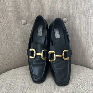 MIA Black Loafers gold tone horse bit